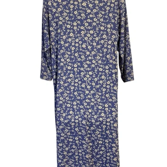 L.L. Bean Navy Floral 3/4 Sleeves Dress MEDIUM/LARGE #CL - Picture 5 of 8